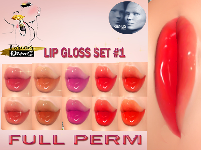 Second Life Marketplace Lip Gloss Set 1 [GENUS] FULL PERM